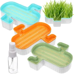 3Pcs Soilless Cat Grass Planter with Clear Water Bottle Detachable Double Design Lightweight Plastic Cat Plant Box for Gardening