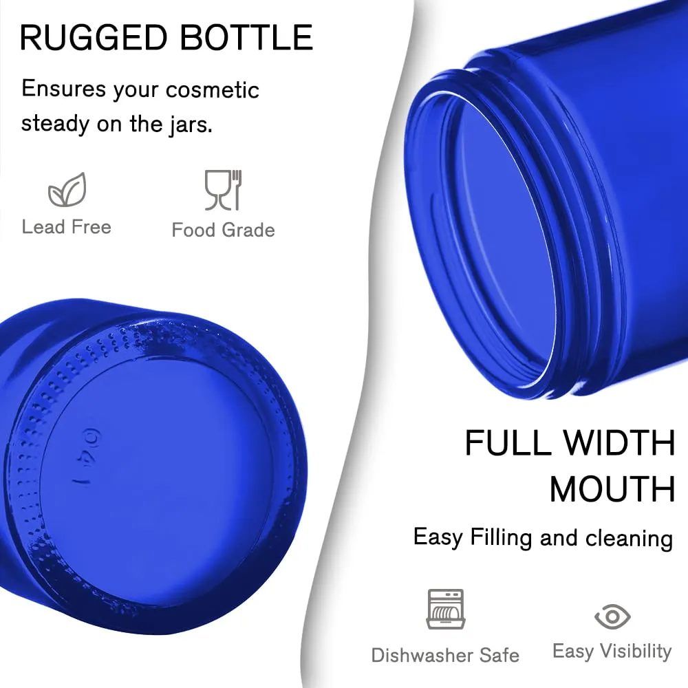 4 oz Glass Jars with Lids, Tecohouse 16 Pack Blue Glass Jars with Black Lids & Inner Liners, Mini Travel Sample Containers for Slime, Makeup, Cream, Lotion, Cosmetic