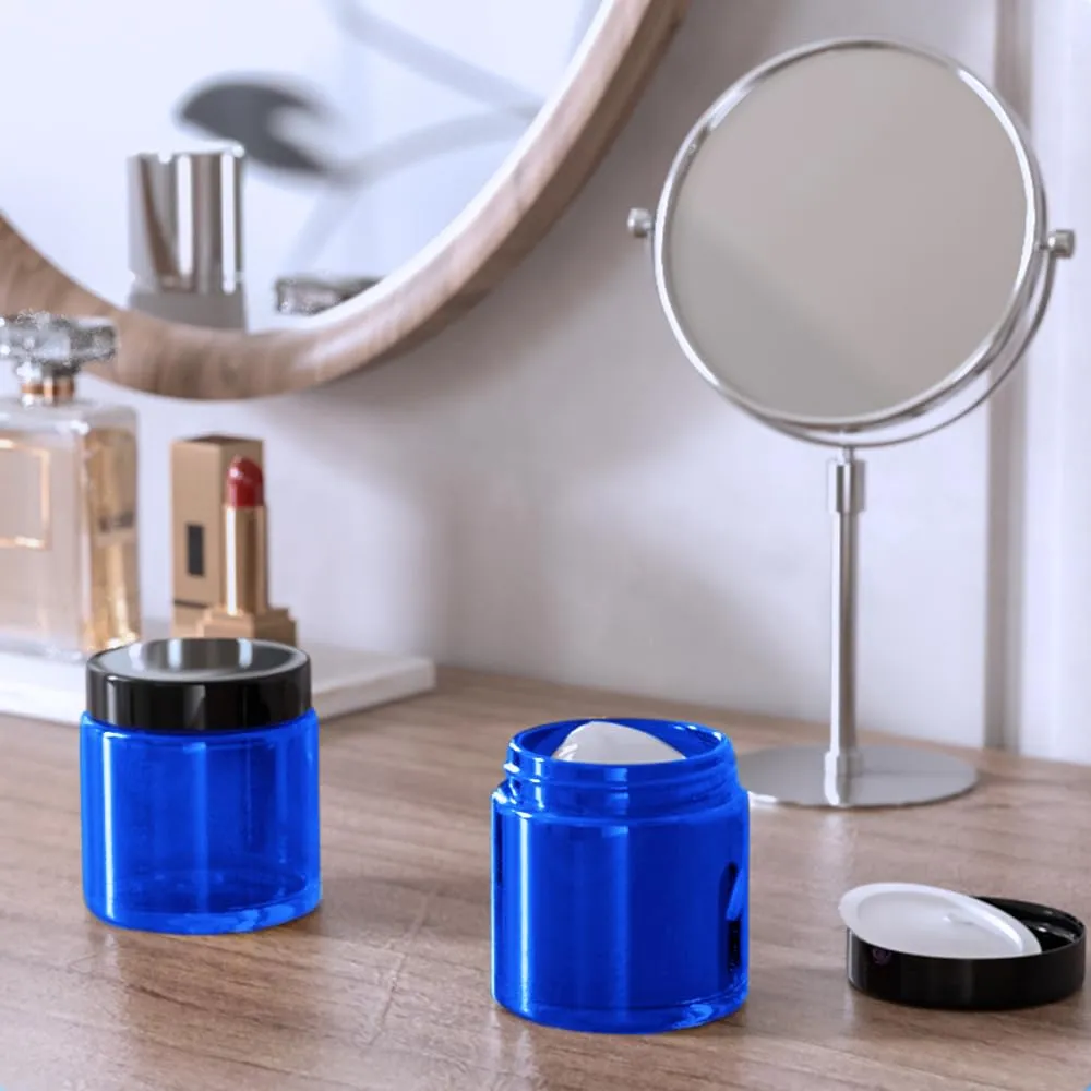 4 oz Glass Jars with Lids, Tecohouse 16 Pack Blue Glass Jars with Black Lids & Inner Liners, Mini Travel Sample Containers for Slime, Makeup, Cream, Lotion, Cosmetic