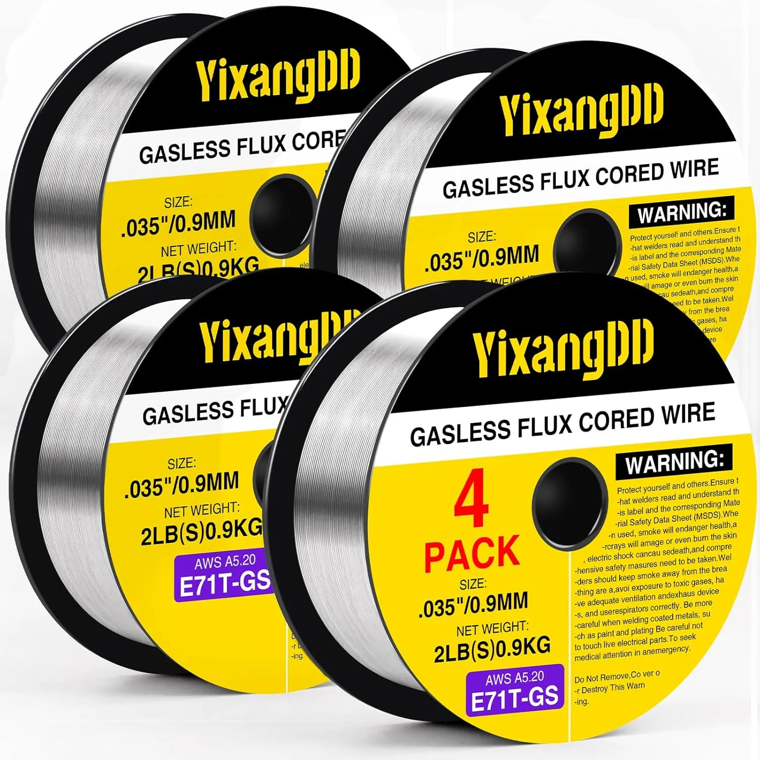 4-Pack 0.035" Flux Core Welding Wire, E71T-GS Low Splatter Gasless Mild Carbon Steel Mig Welding Wire,Compatible With Most Welder，2-Pound Each