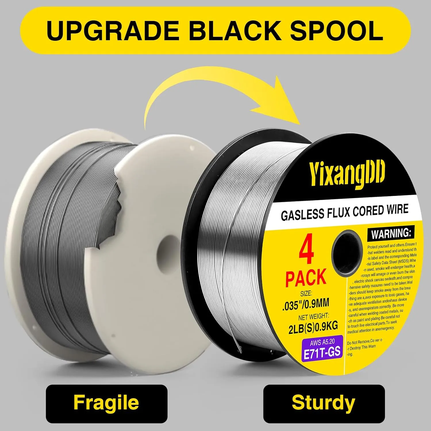 4-Pack 0.035" Flux Core Welding Wire, E71T-GS Low Splatter Gasless Mild Carbon Steel Mig Welding Wire,Compatible With Most Welder，2-Pound Each