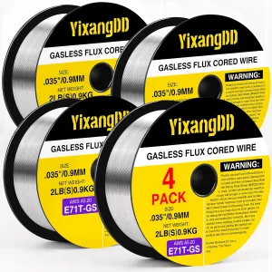 4-Pack 0.035" Flux Core Welding Wire, E71T-GS Low Splatter Gasless Mild Carbon Steel Mig Welding Wire,Compatible With Most Welder，2-Pound Each