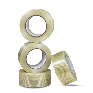 4 Pack 2in(5cm) 164ft (55-Yards / 50-Meters) 5.9mil Fiberglass Tape, Transparent Filament Reinforced Strapping Tape for Heavy Duty Packing