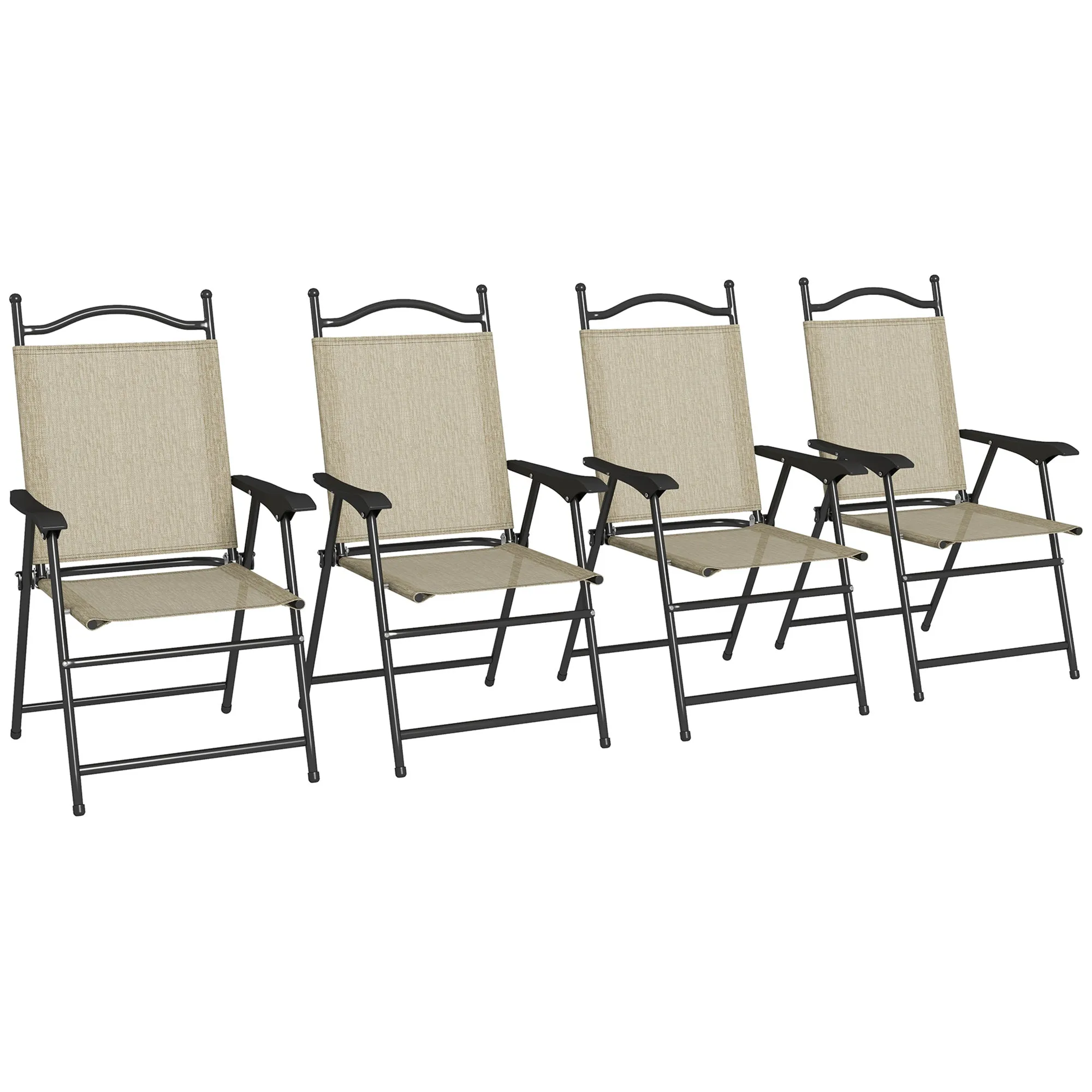 4-Piece Folding Chairs with Armrests & Mesh Seat for Patio, Camping, Lawn, Beige