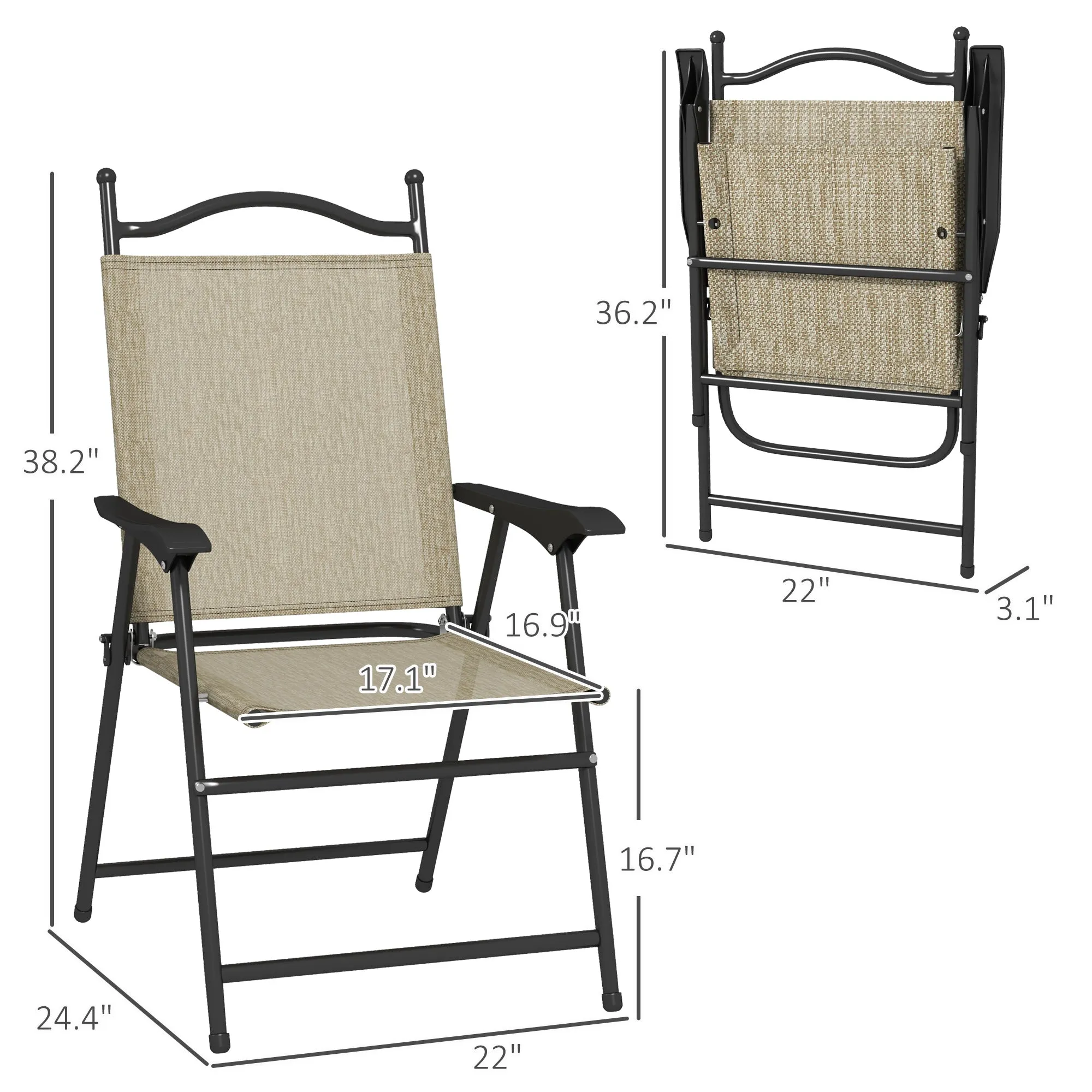 4-Piece Folding Chairs with Armrests & Mesh Seat for Patio, Camping, Lawn, Beige