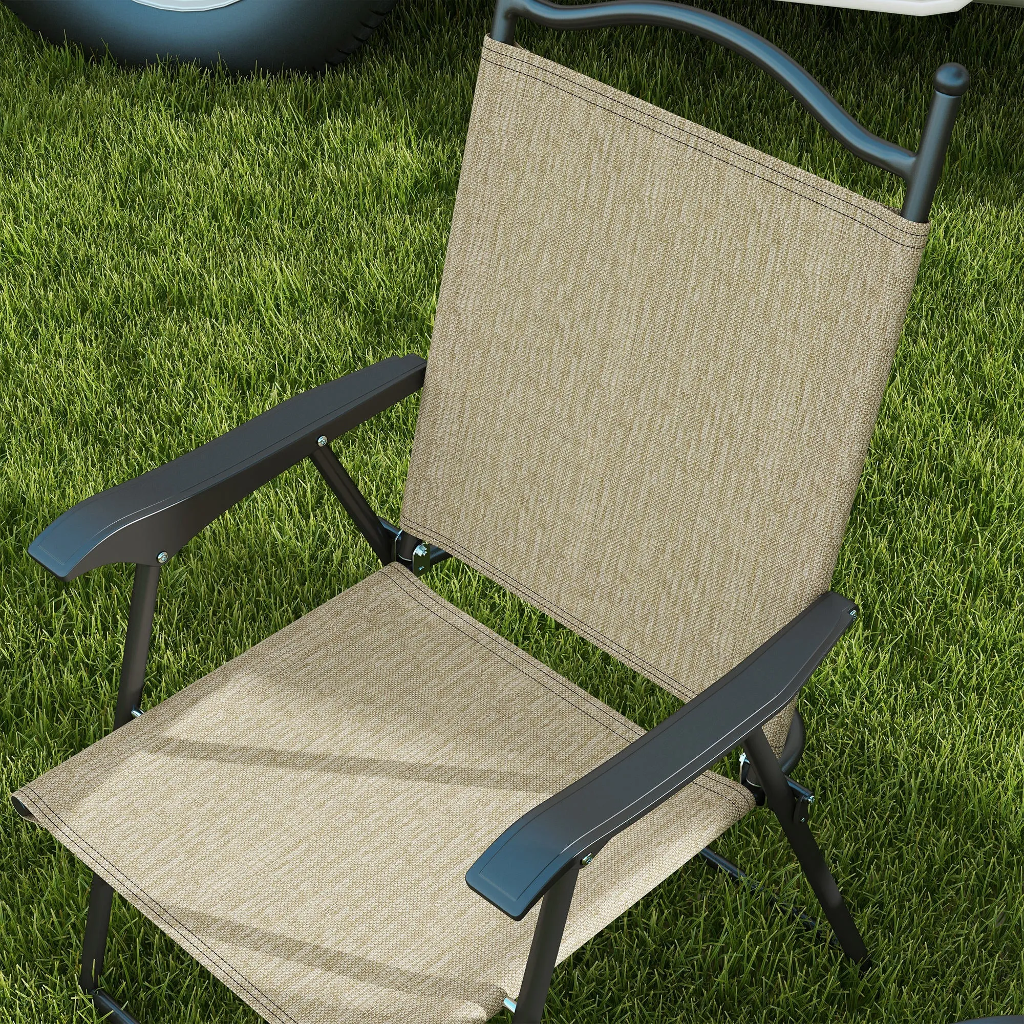 4-Piece Folding Chairs with Armrests & Mesh Seat for Patio, Camping, Lawn, Beige
