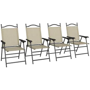 4-Piece Folding Chairs with Armrests & Mesh Seat for Patio, Camping, Lawn, Beige