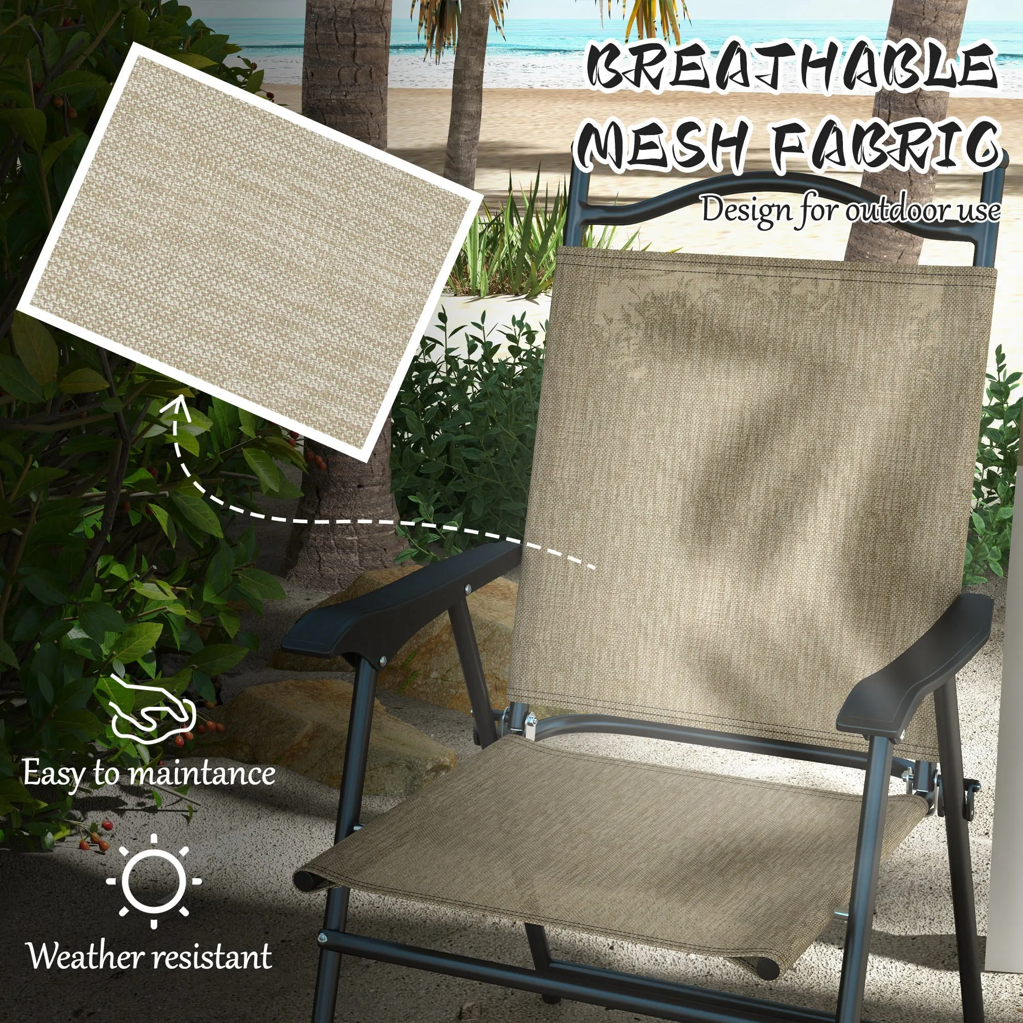 4-Piece Folding Chairs with Armrests & Mesh Seat for Patio, Camping, Lawn, Beige