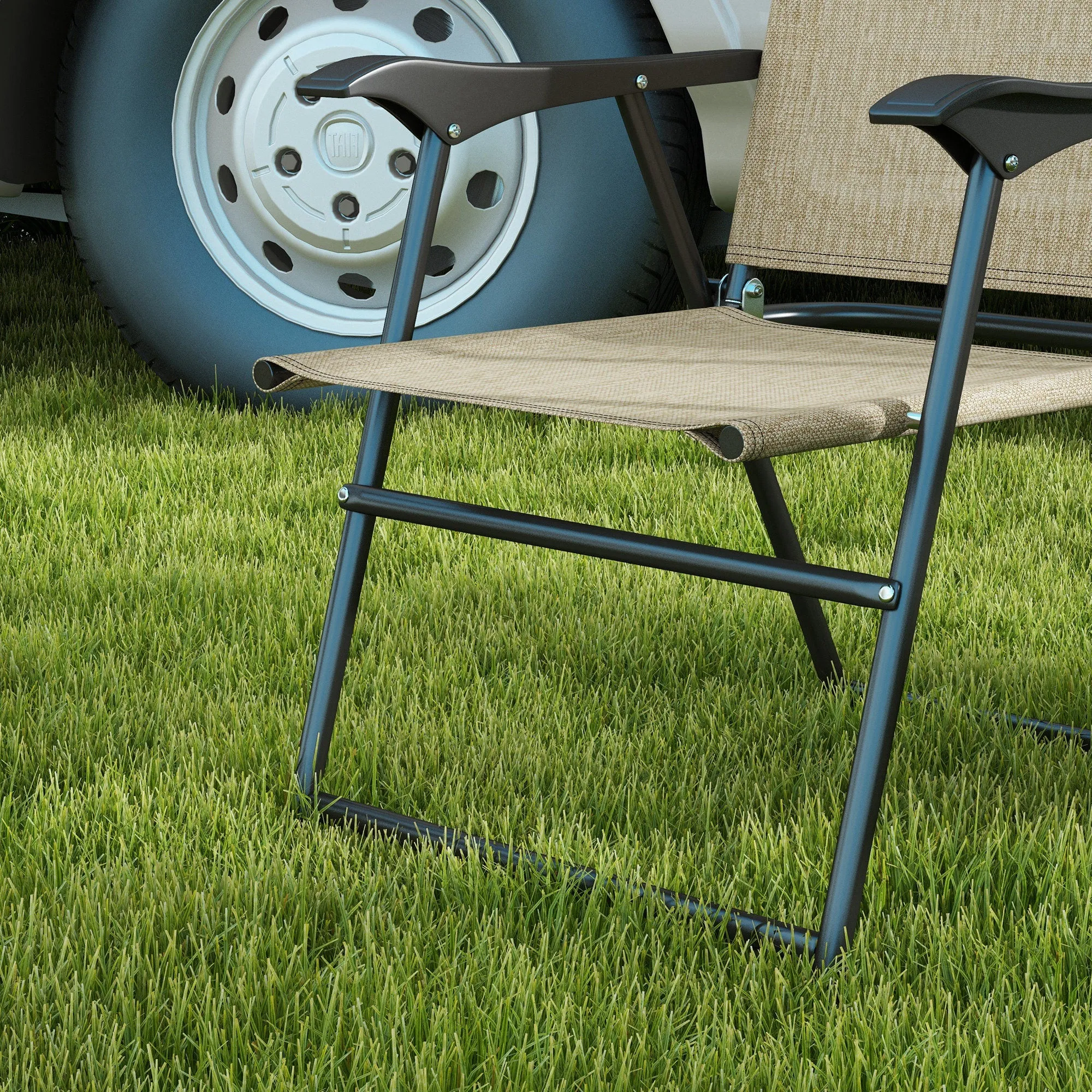 4-Piece Folding Chairs with Armrests & Mesh Seat for Patio, Camping, Lawn, Beige