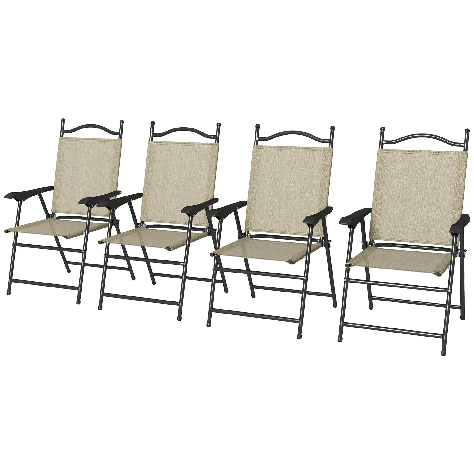 4-Piece Folding Chairs with Armrests & Mesh Seat for Patio, Camping, Lawn, Beige