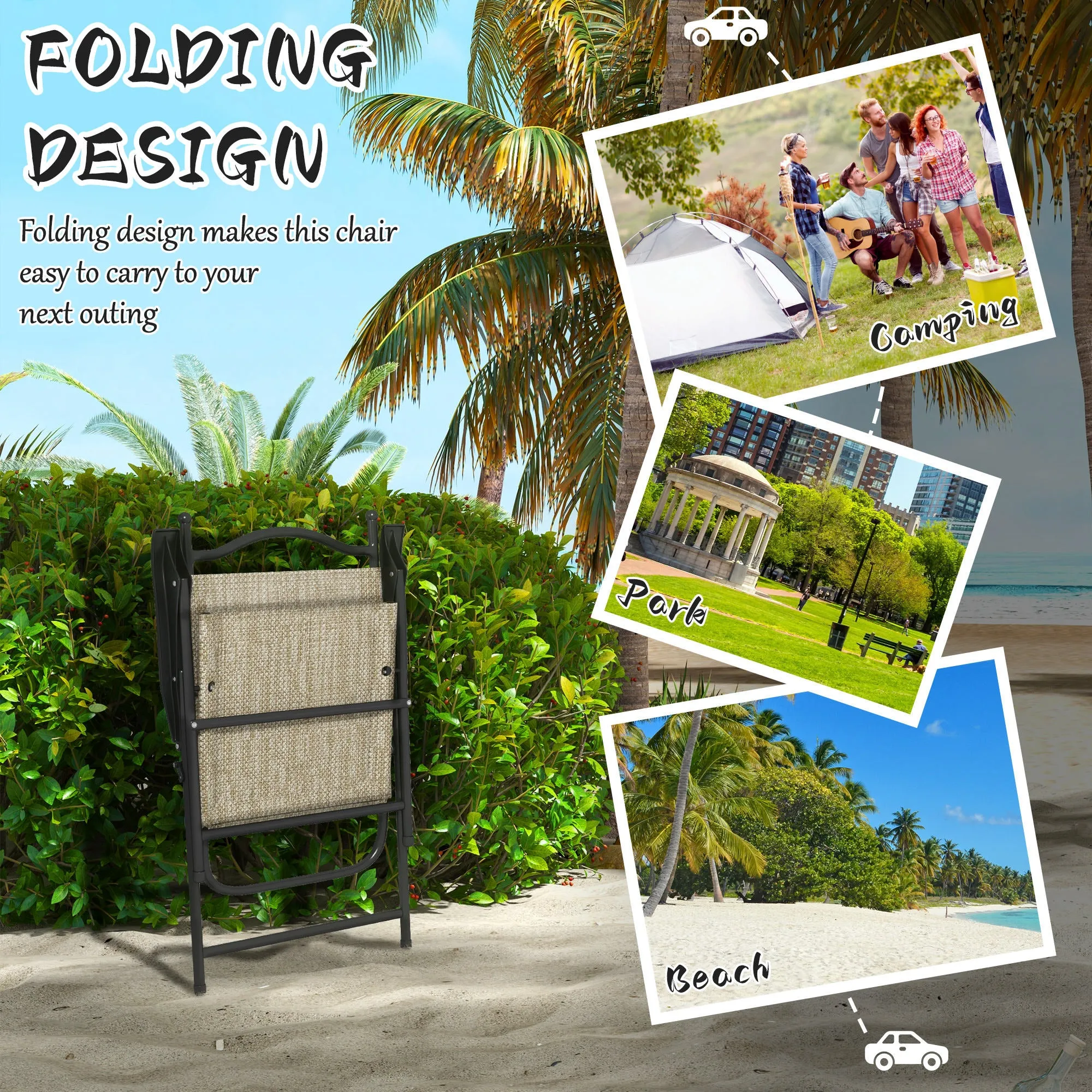 4-Piece Folding Chairs with Armrests & Mesh Seat for Patio, Camping, Lawn, Beige