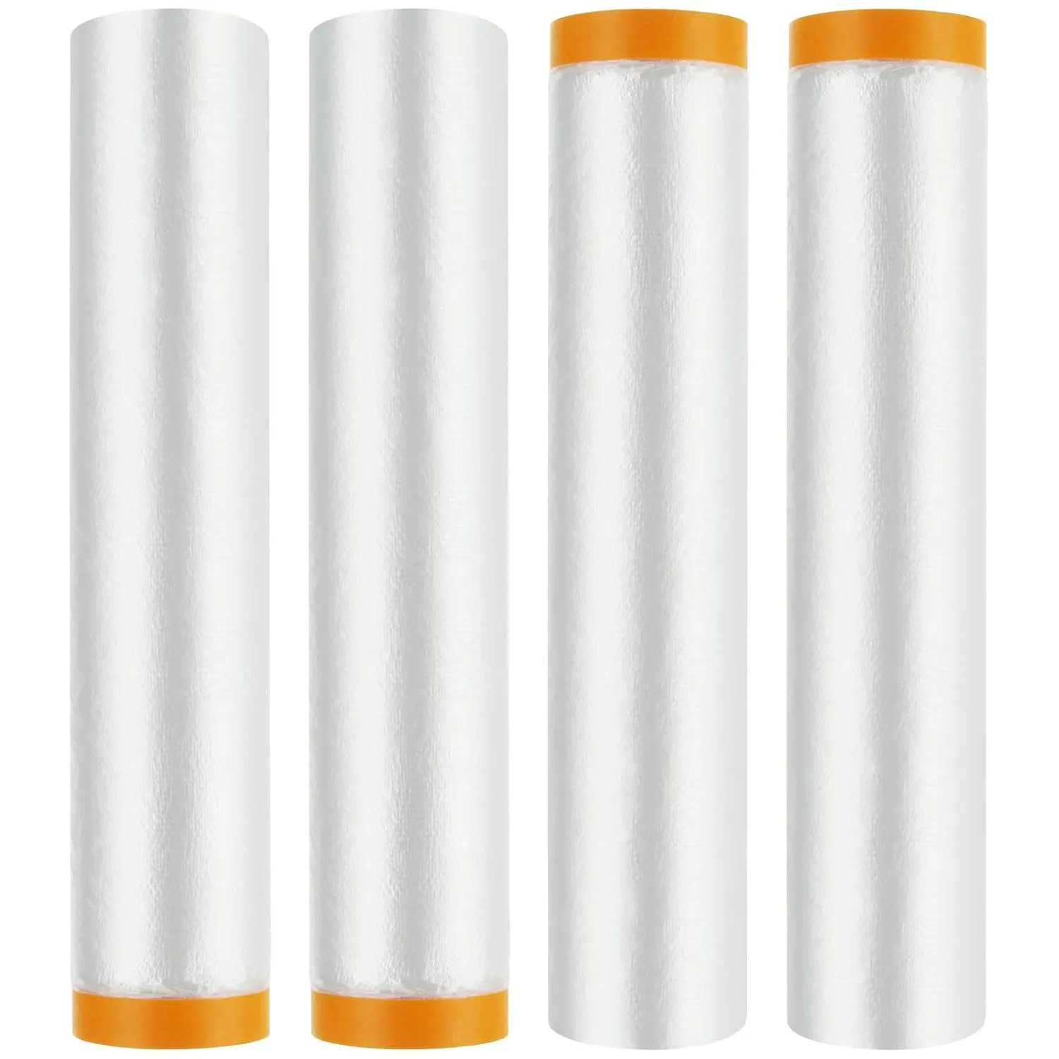 4 Rolls 10 x 66 FT Painters Plastic with Tape, Plastic Pre-Taped Masking Film, Tape and Drape Drop Cloth, Waterproof Dust Sheet Rolls for Painting Furniture Covering