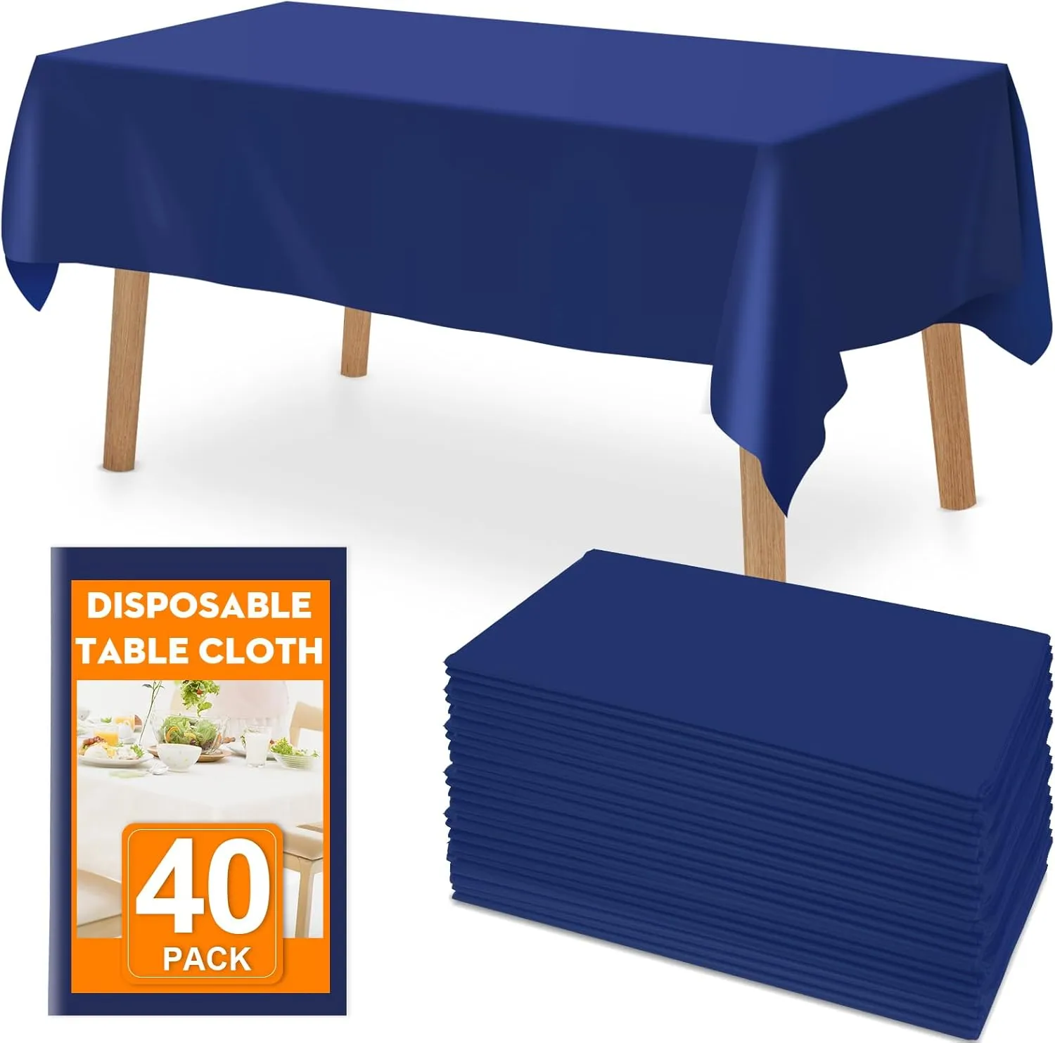 40 Pack Blue Plastic Table Cloths Disposable，54 x 108 Inches Plastic Table Cover for Rectangle Tables，Disposable Tablecloth for Dinning，Parties，BBQ，Wedding，Outdoor
