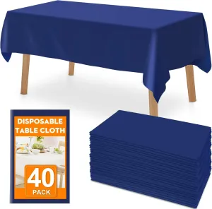 40 Pack Blue Plastic Table Cloths Disposable，54 x 108 Inches Plastic Table Cover for Rectangle Tables，Disposable Tablecloth for Dinning，Parties，BBQ，Wedding，Outdoor