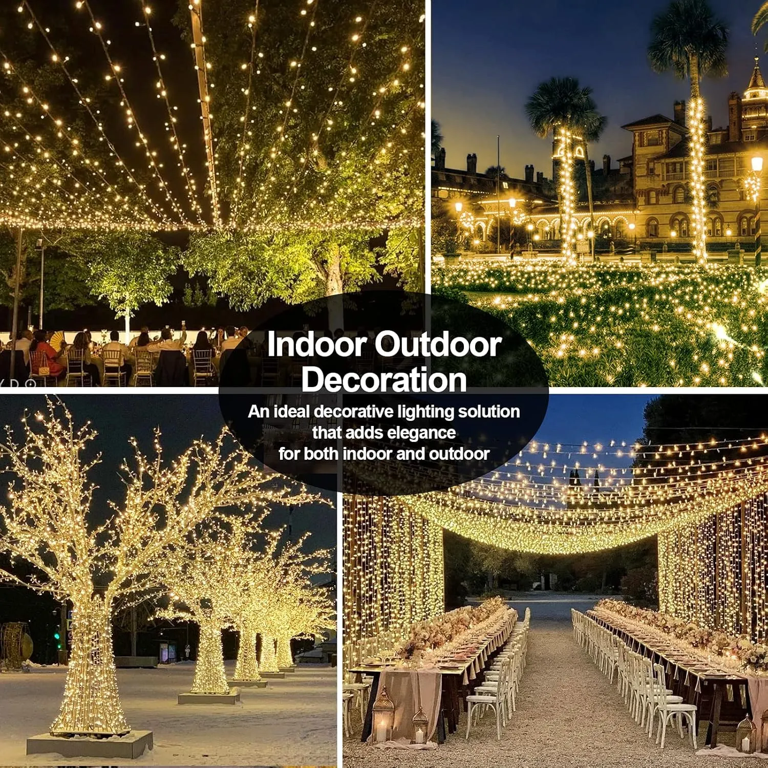 403 FT 1000 LED Christmas Lights Outdoor Decorations Super Long Fairy Lights Waterproof 8 Modes Timer Clear Wire String Lights for Outside House Tree Patio Yard Wedding Party Holiday-Warm White