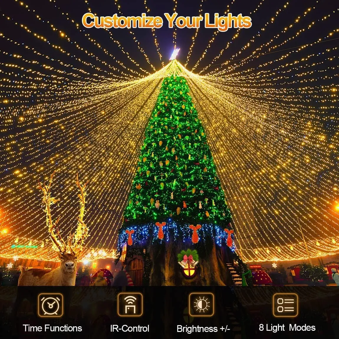 403 FT 1000 LED Christmas Lights Outdoor Decorations Super Long Fairy Lights Waterproof 8 Modes Timer Clear Wire String Lights for Outside House Tree Patio Yard Wedding Party Holiday-Warm White