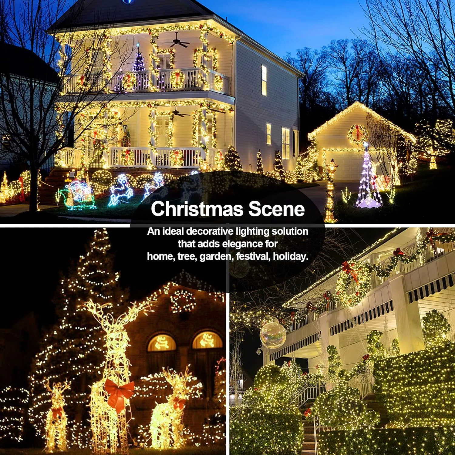 403 FT 1000 LED Christmas Lights Outdoor Decorations Super Long Fairy Lights Waterproof 8 Modes Timer Clear Wire String Lights for Outside House Tree Patio Yard Wedding Party Holiday-Warm White