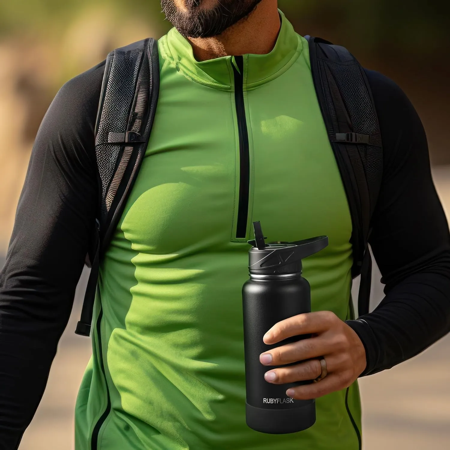 40oz Insulated Water Bottle with Straw, Stainless Steel Metal Vacuum Water Flask, Large Thermos Water bottle with Leakproof 3 Lids for Travel, Camping, Gym Sports Dark Rainbow