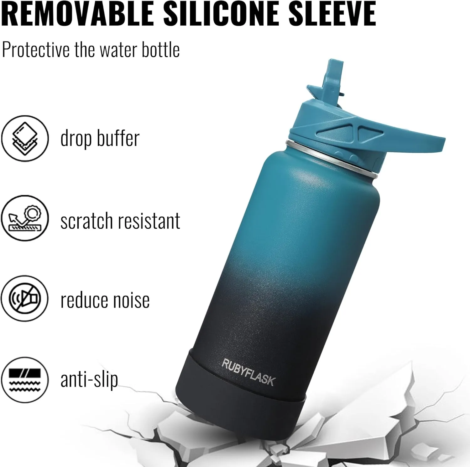 40oz Insulated Water Bottle with Straw, Stainless Steel Metal Vacuum Water Flask, Large Thermos Water bottle with Leakproof 3 Lids for Travel, Camping, Gym Sports Dark Rainbow