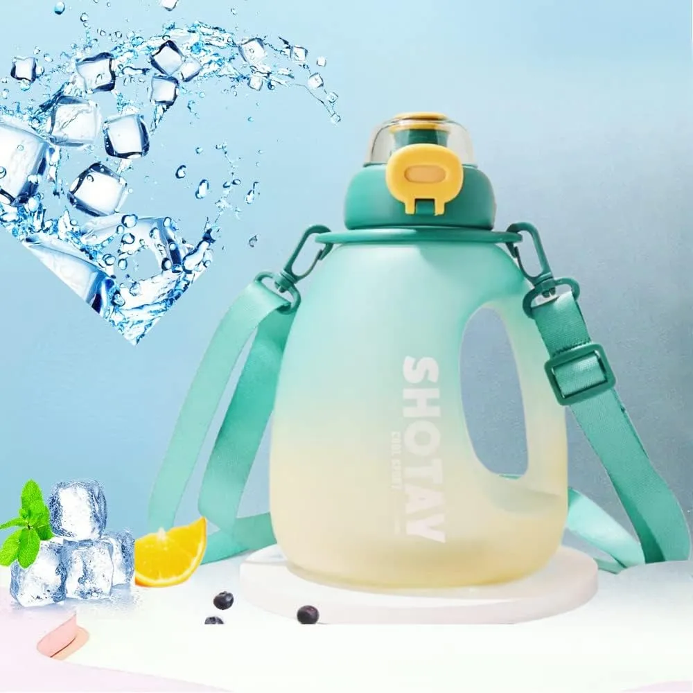 44oz Water Bottle for Sports Outdoor Camping Gradient Forsted Portable Creative Handy Water Cup Big Capacity Wide Mouth Couple Drinking Bottle（Blue Green Lemon& Pink Sky） (Green Sky&Lemon)