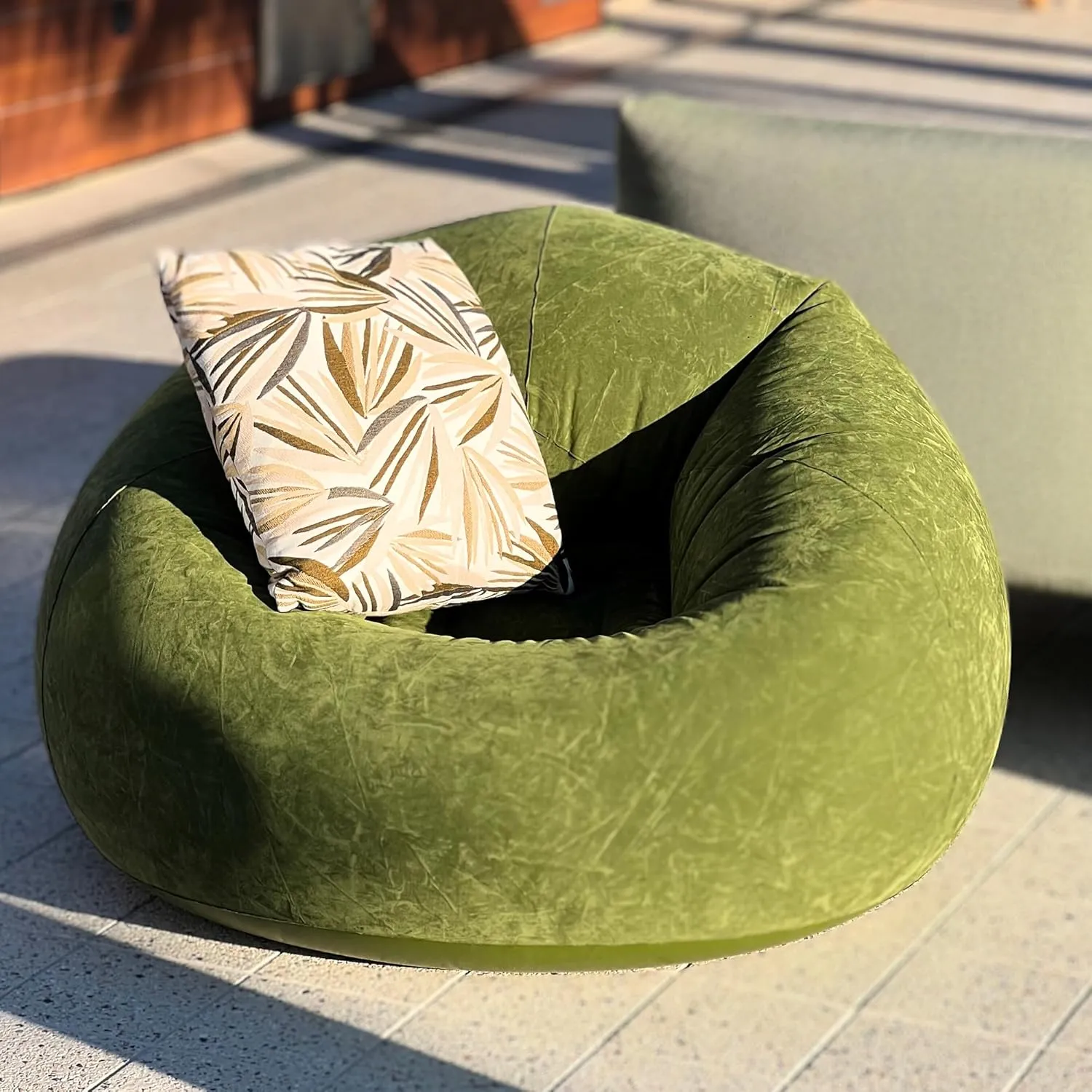 45x45x28 Inflatable Beanless Bean Bag Chair Lounge Sofa - Military Green
