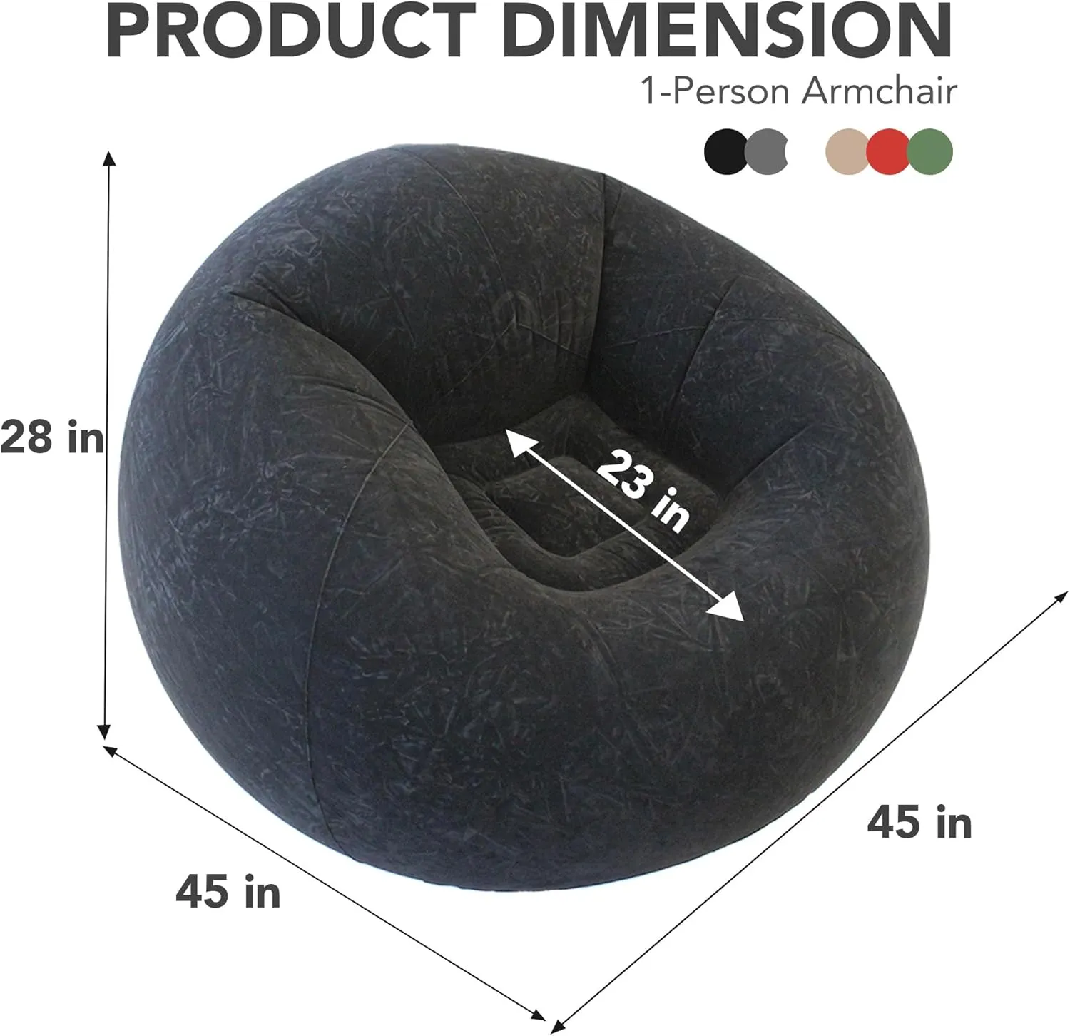 45x45x28 Inflatable Beanless Bean Bag Chair Lounge Sofa - Military Green