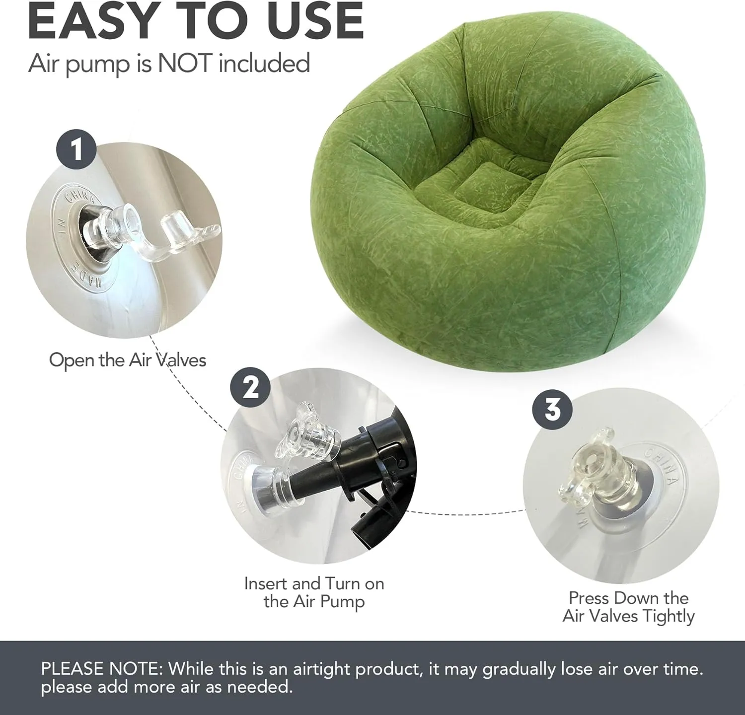 45x45x28 Inflatable Beanless Bean Bag Chair Lounge Sofa - Military Green