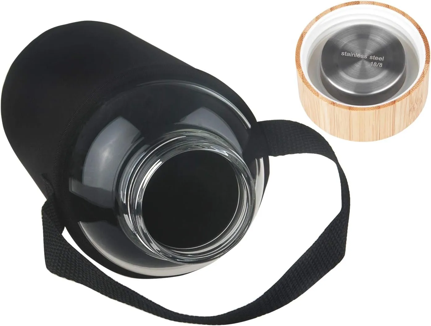 48 oz Sports Borosilicate Glass Water Bottle with Bamboo Lid with Neoprene Sleeve