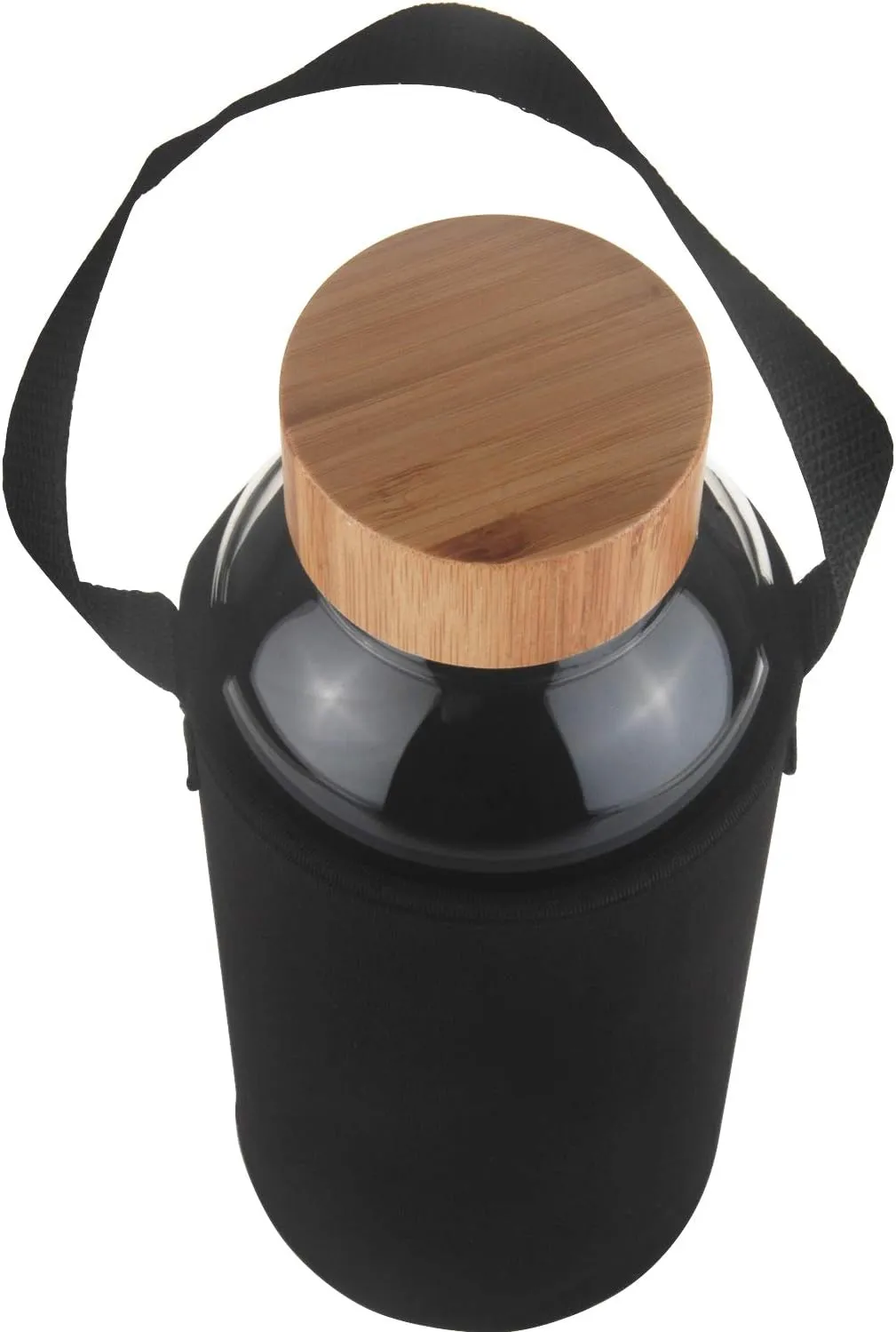 48 oz Sports Borosilicate Glass Water Bottle with Bamboo Lid with Neoprene Sleeve