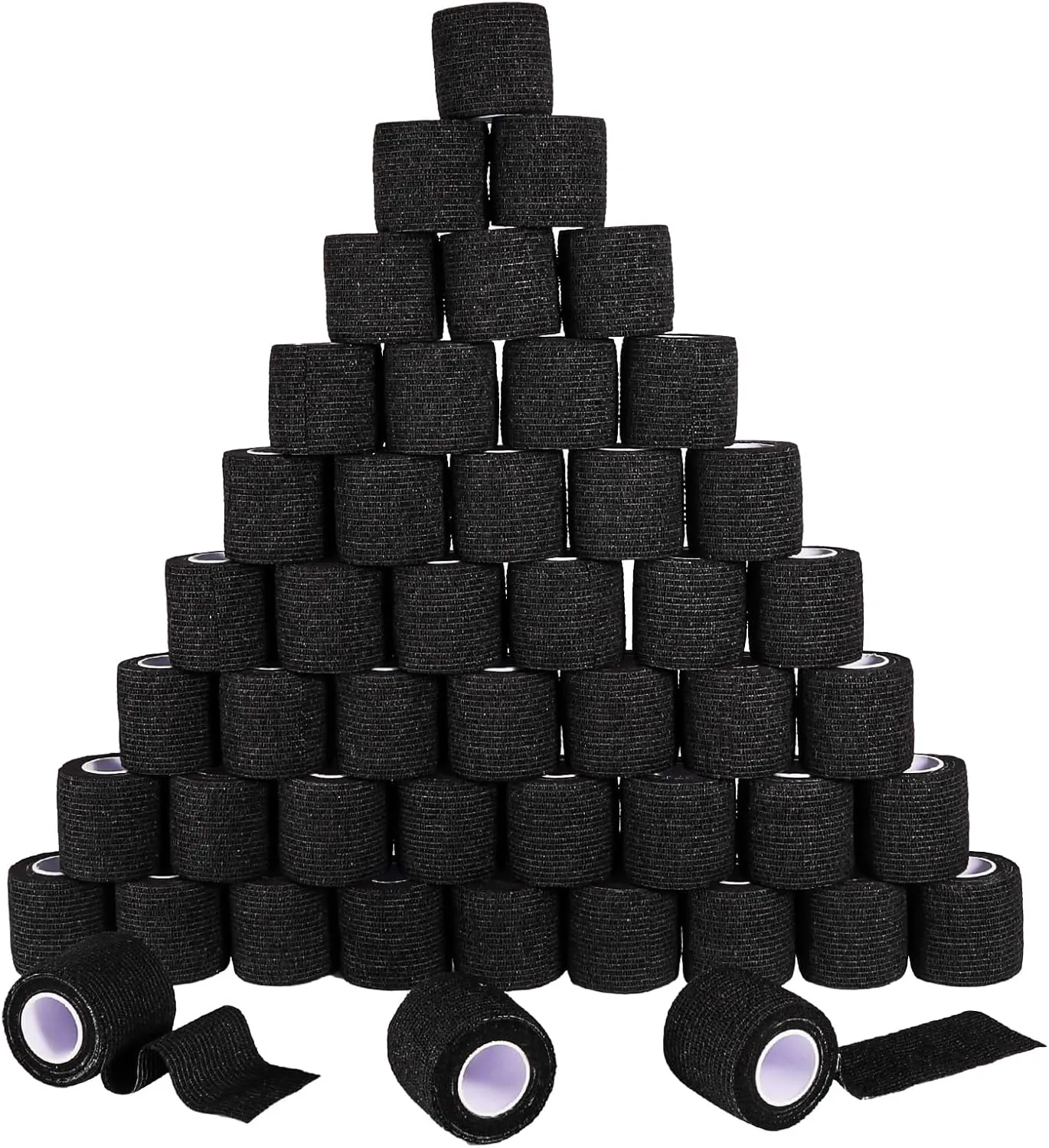 48 Pack 2” x 5 Yards Self Adhesive Bandage Wrap Athletic Elastic Breathable Cohesive Bandage Wrap Rolls for Stretch, Sports, First Aid, Wrist, Ankle Sprains, Swelling, Vet Wrap, Black