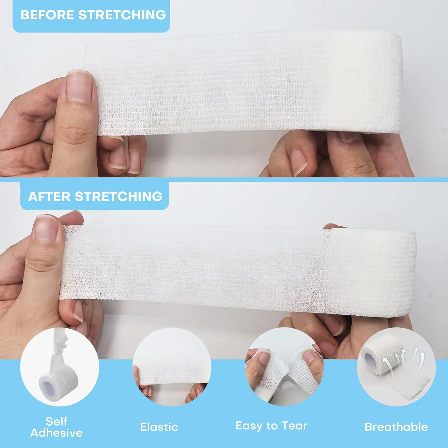 48 Pack 2” x 5 Yards Self Adhesive Bandage Wrap, Elastic Breathable Cohesive Bandage Wrap Athletic Stretch Medical Tape for First Aid Wrist Ankle Sports Vet Wrap (White)