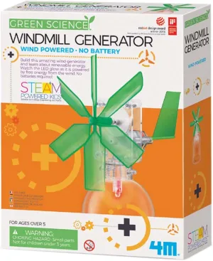 4M Toysmith, Green Science Windmill Generator Kit, DIY Science Kit With LED Lights, For Boys & Girls Ages 8  (Packaging May Vary)