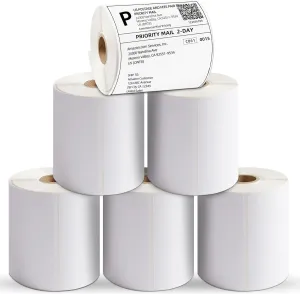 4"x6" Direct Thermal Shipping Labels, 6 Rolls/1500 Labels, Perforated, White Mailing Postage Label Thermal Paper Roll Compatible with MUNBYN Rollo Zebra, Permanent Adhesive, Commercial Grade