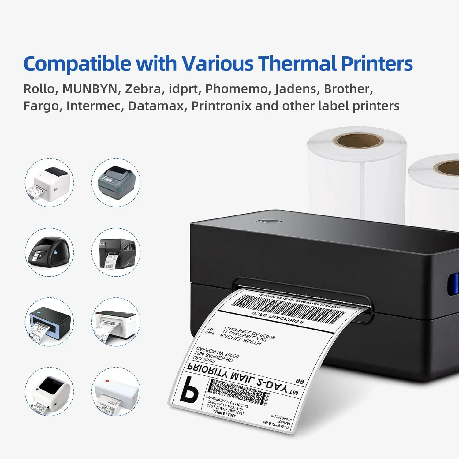 4"x6" Direct Thermal Shipping Labels, 6 Rolls/1500 Labels, Perforated, White Mailing Postage Label Thermal Paper Roll Compatible with MUNBYN Rollo Zebra, Permanent Adhesive, Commercial Grade