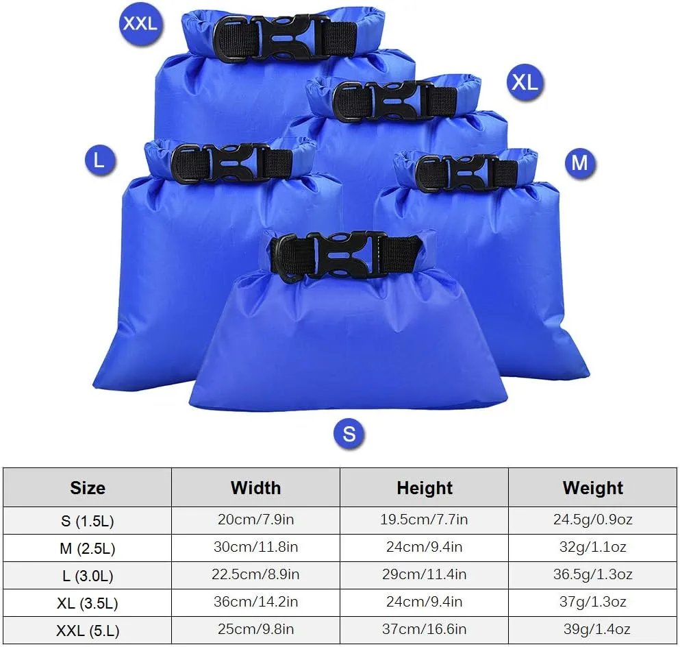 5 Pcs Outdoor Waterproof Storage Bags Dry Sacks Smartphone Camera Storage Bags for Drifting Water Sports