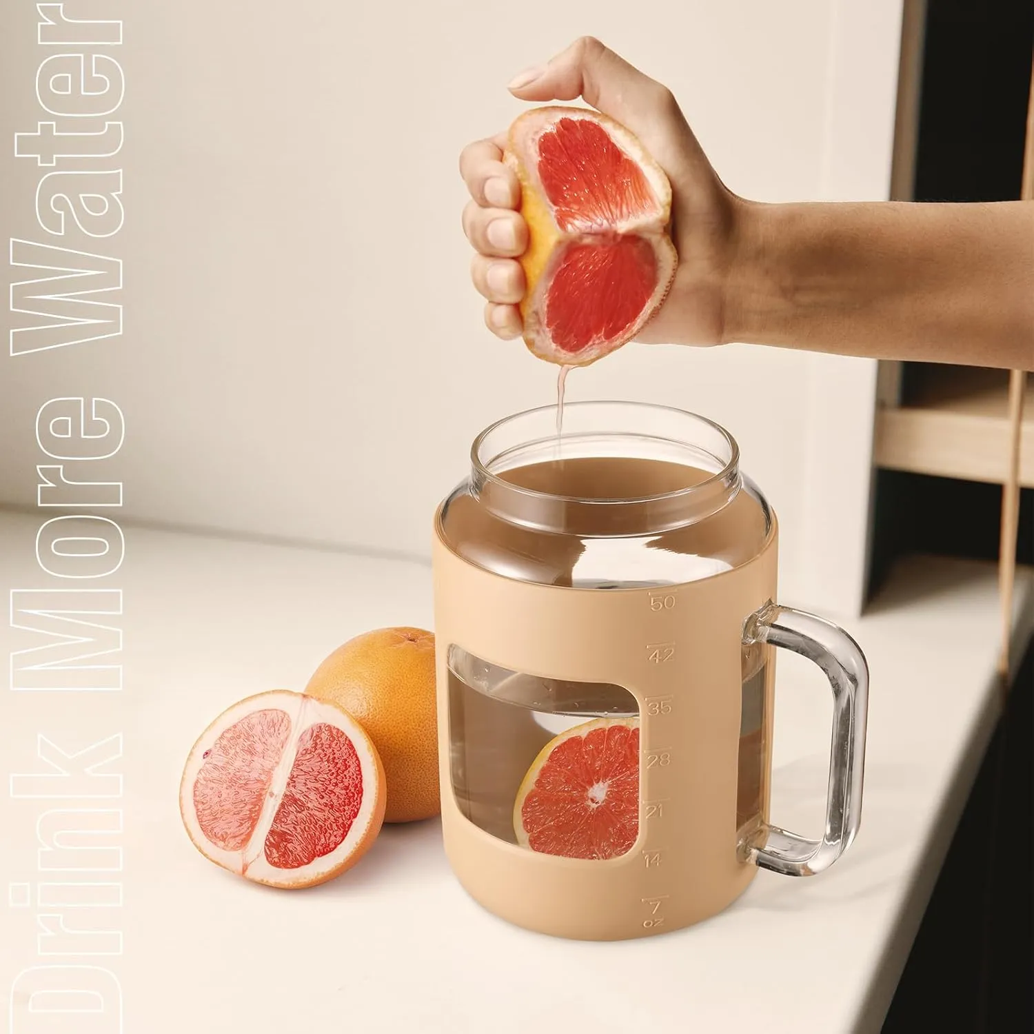 50 oz Glass Water Bottles with Silicone Sleeve,Glass Tumbler with Lid and Straw,Iced Coffee Cup with Handle,BPA Free-Amber