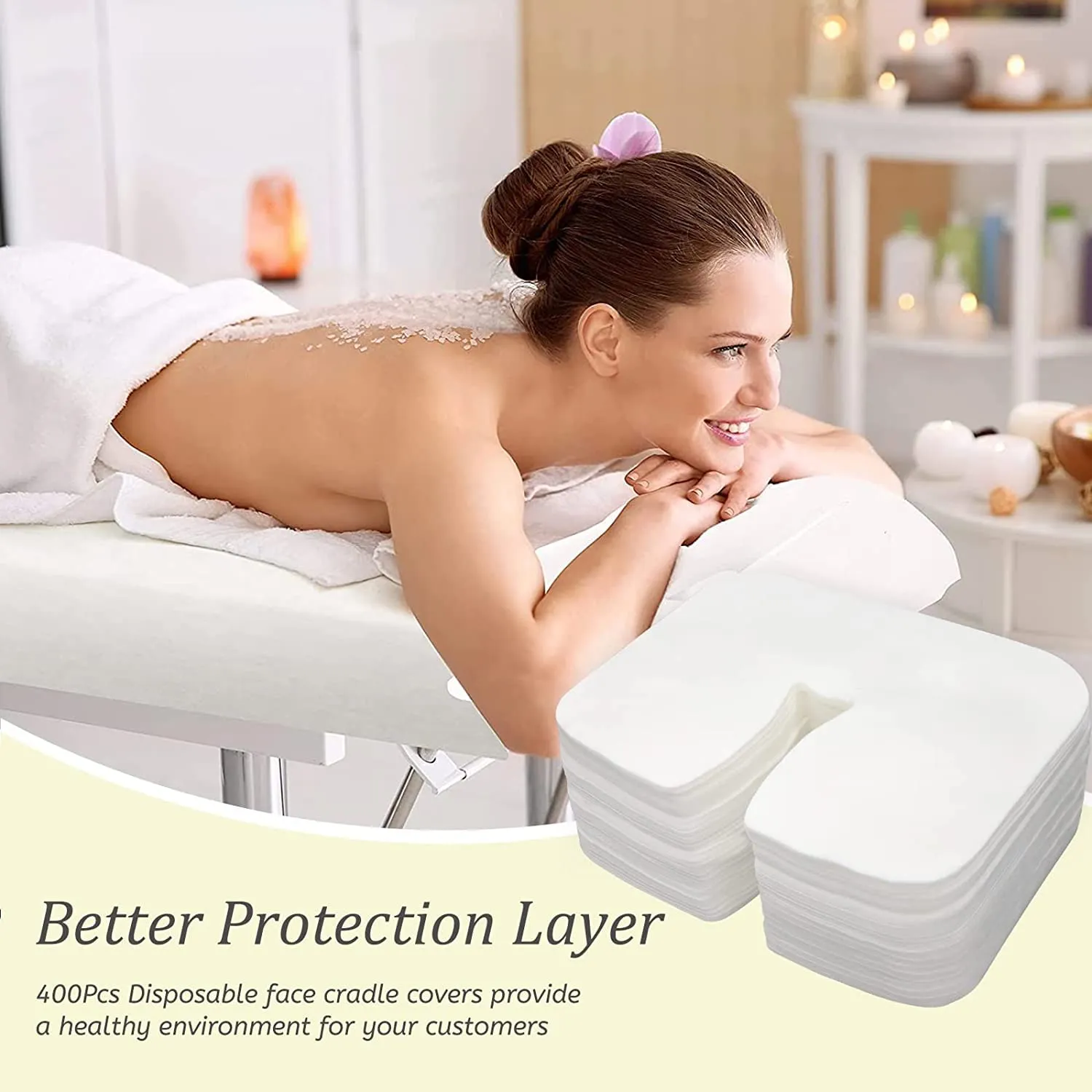 500 count Disposable Face Cradle Covers Non-Sticking Disposable Massage Headrest Covers Ultra Soft Medical-Grade SPA Face Rest Covers Headrest Covers for Massage Table Chairs 14.2" x 10.6" (500Pcs)