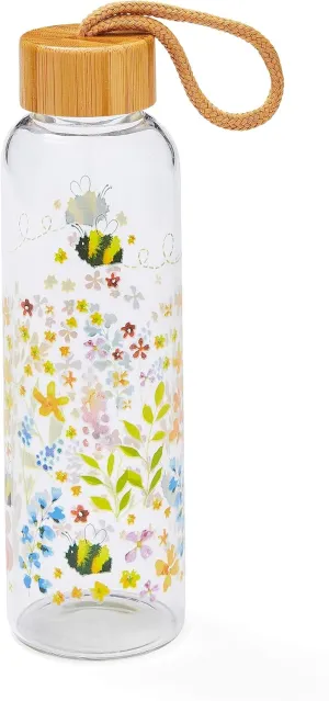 500ml Glass Water Bottle | Eco Friendly Glass Bottle With Lid & Carry Handle | Glass Bottles For Office, Sports or On The Go - Bee Happy
