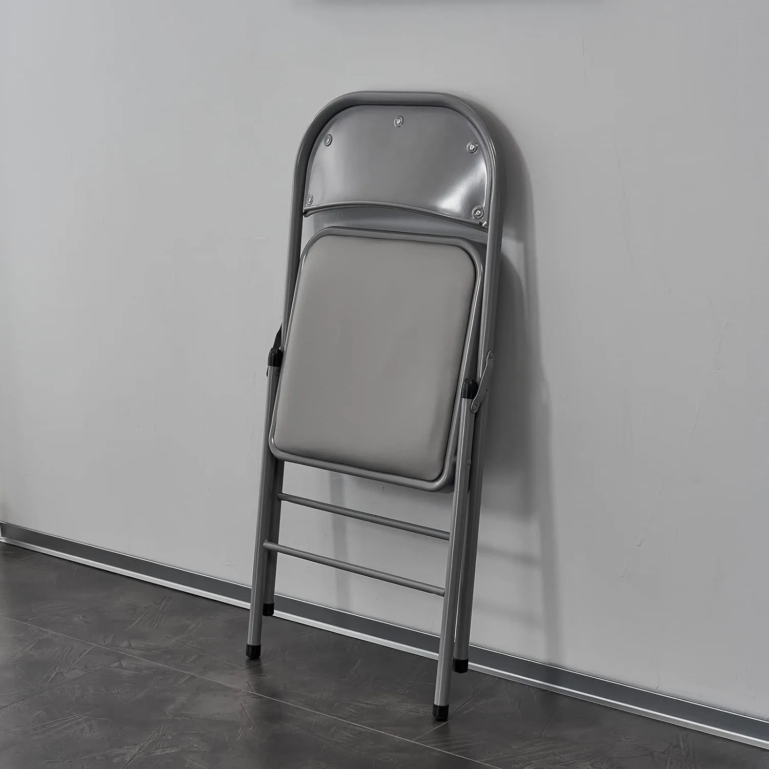 6 Pack Gray Folding Chairs with Padded Cushion and Back for Outside Portable Stackable Commercial Foldable Chairs with Steel Frame for Events Office Wedding Party, 330lbs Capacity