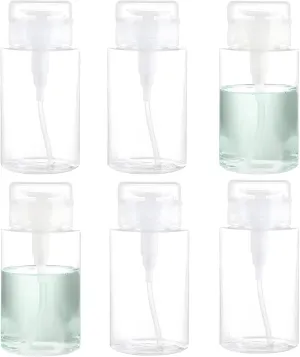 6 Pcs 6.8 Oz Clear Refillable Pump Bottles with Locking Caps – Ideal for Makeup Remover, Nail Polish Remover, Toner, and Lotion