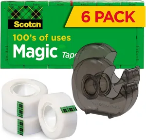 6 Rolls Invisible Tape with 2 Refillable Tape Dispensers, Writable Tape Refills for Dispenser, 3/4 x 1296 Inches, Matte Gift Wrapping Tape for Home, Office, School