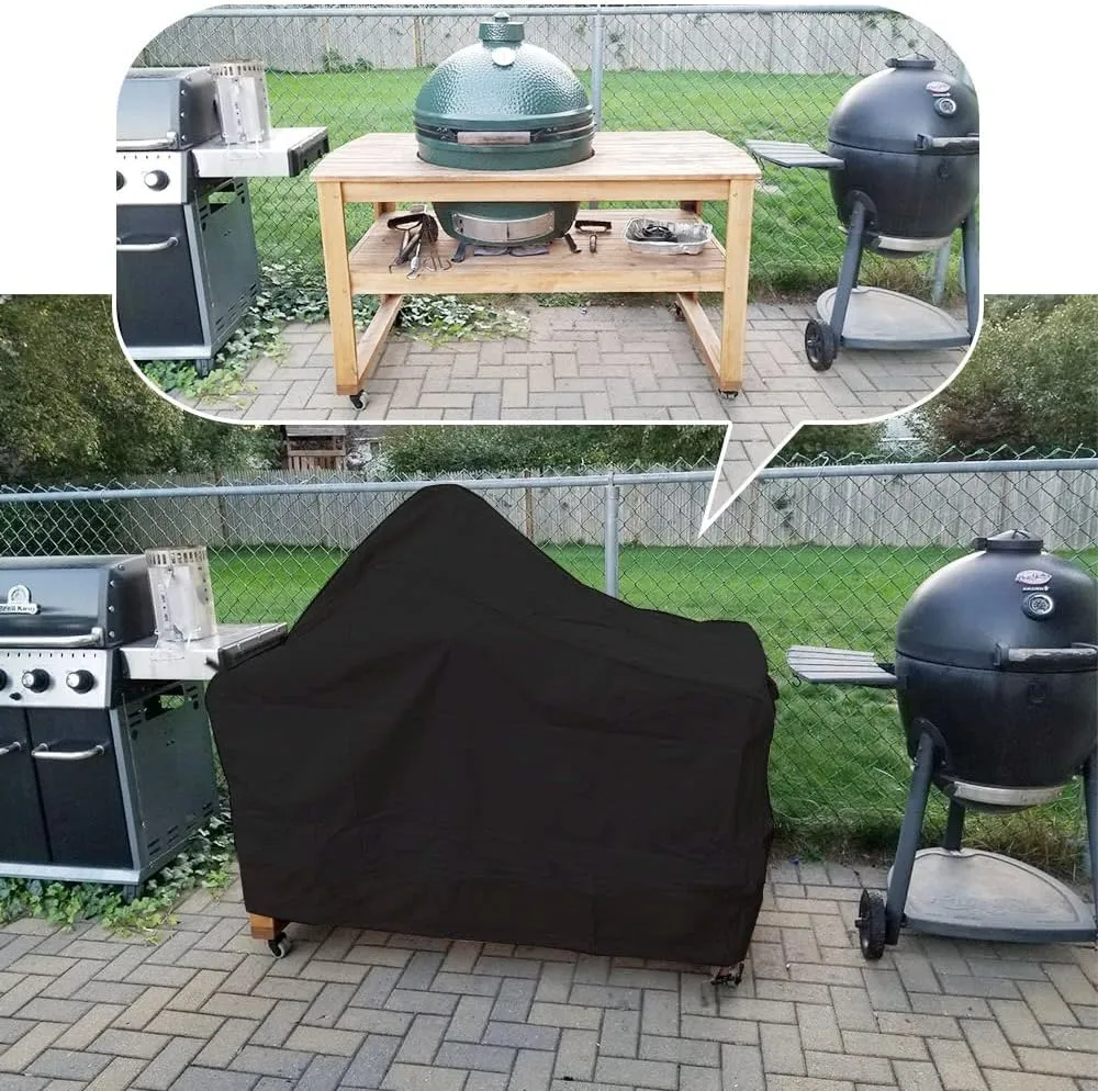 60 Inch Kamado Ceramic BBQ Grill Cover Heavy Duty Waterproof Outdoor Big Large Green Egg XL Grill Station Table Cover, Black