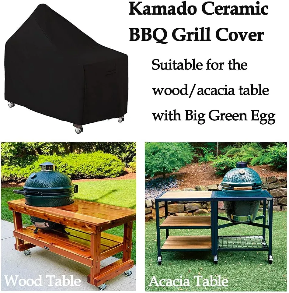 60 Inch Kamado Ceramic BBQ Grill Cover Heavy Duty Waterproof Outdoor Big Large Green Egg XL Grill Station Table Cover, Black