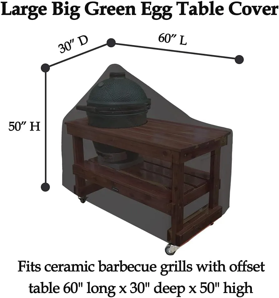60 Inch Kamado Ceramic BBQ Grill Cover Heavy Duty Waterproof Outdoor Big Large Green Egg XL Grill Station Table Cover, Black