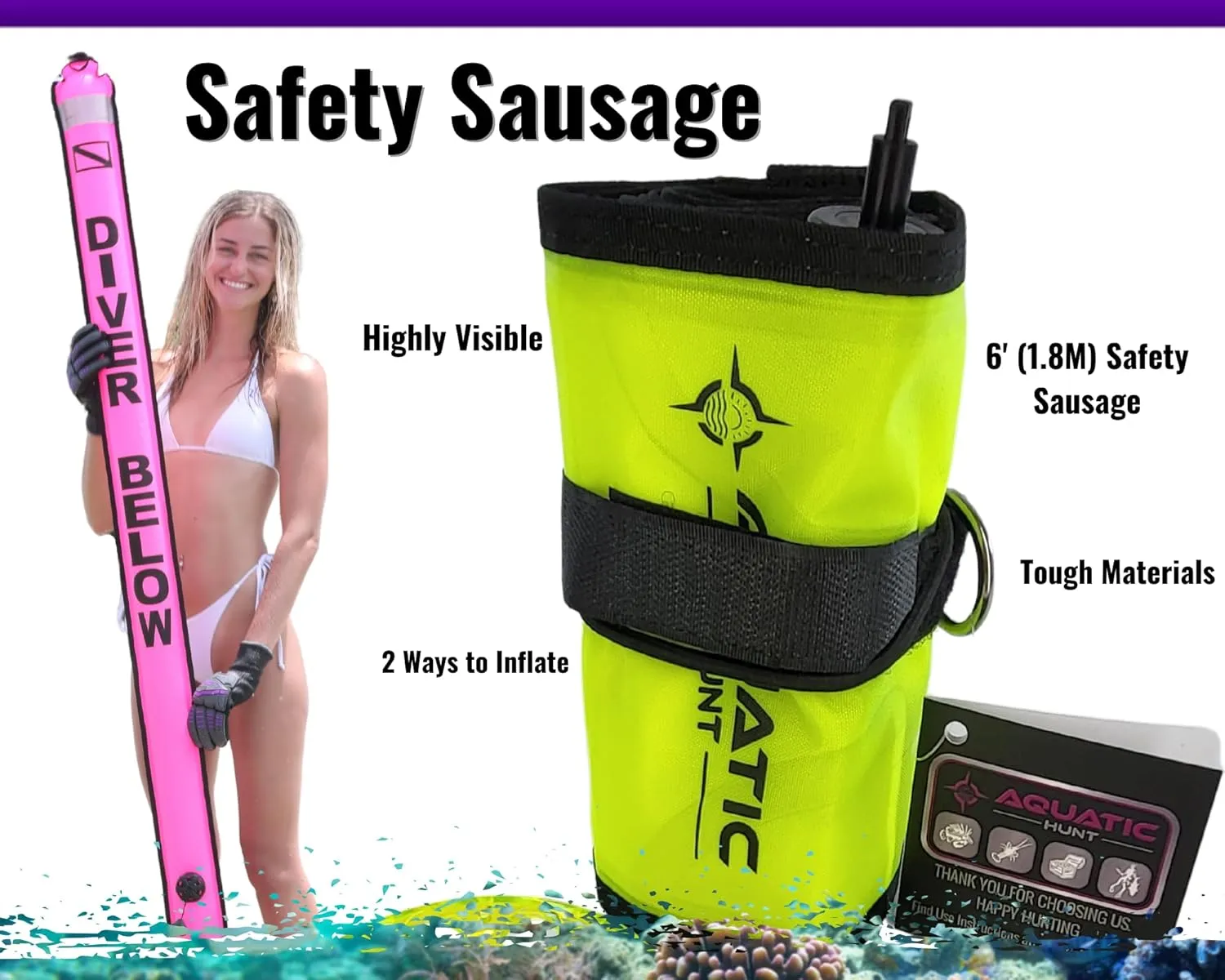 6ft (1.83M) Safety Sausage/Surface Marker Buoy