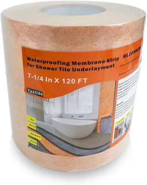 7-1/4 Inch x 120 Ft Waterproofing Membrane Uncoupling Membrane for Under Tile Underlayment, 24 Mils Thick Polyethylene Fabric Roll, Waterproof Membrane for Shower,Floors,Walls(72 Sqft)