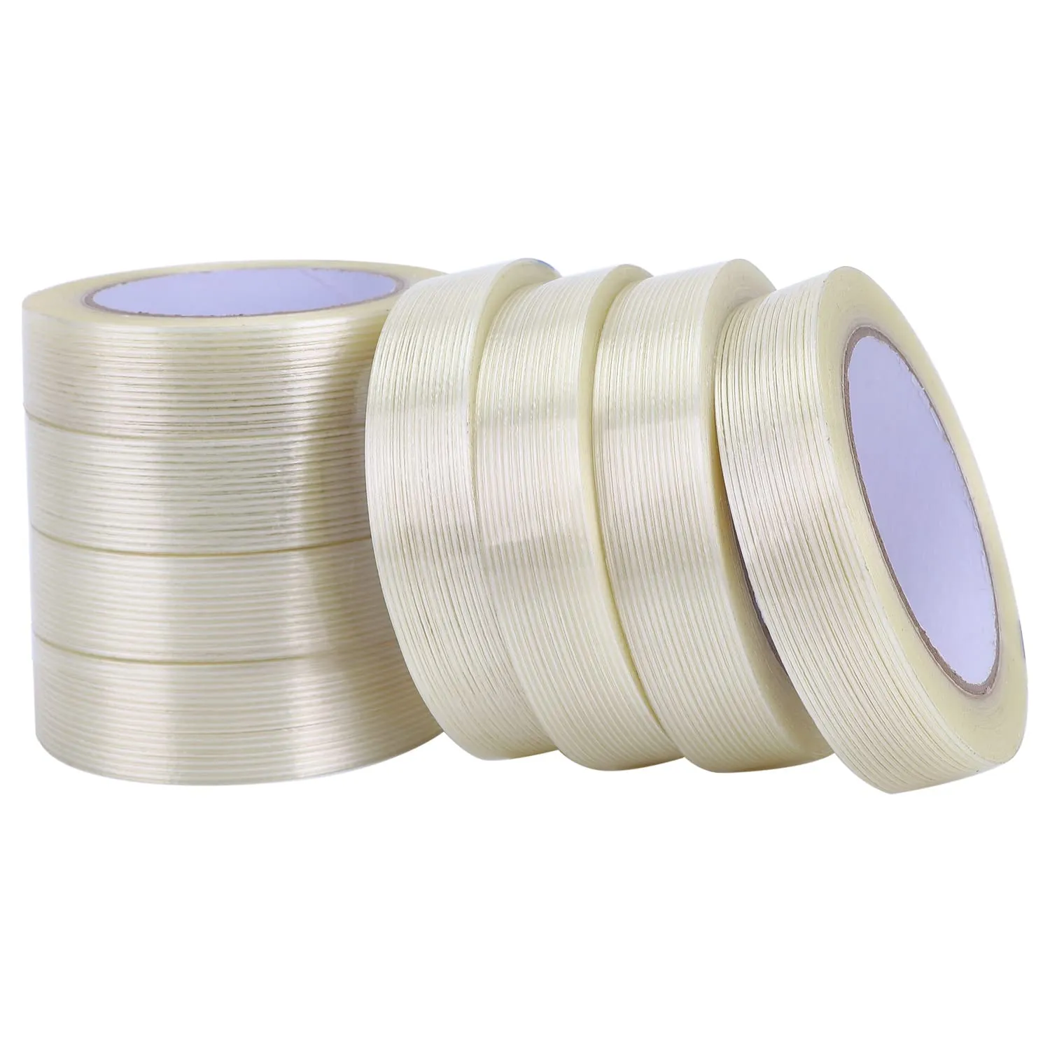 8-Pack Filament Strapping Tape 6.3mil x 1inch x 27yds Commodity Grade Heavy Duty Transparent Reinforced Fiberglass Tape, Thickened and Super Sticky
