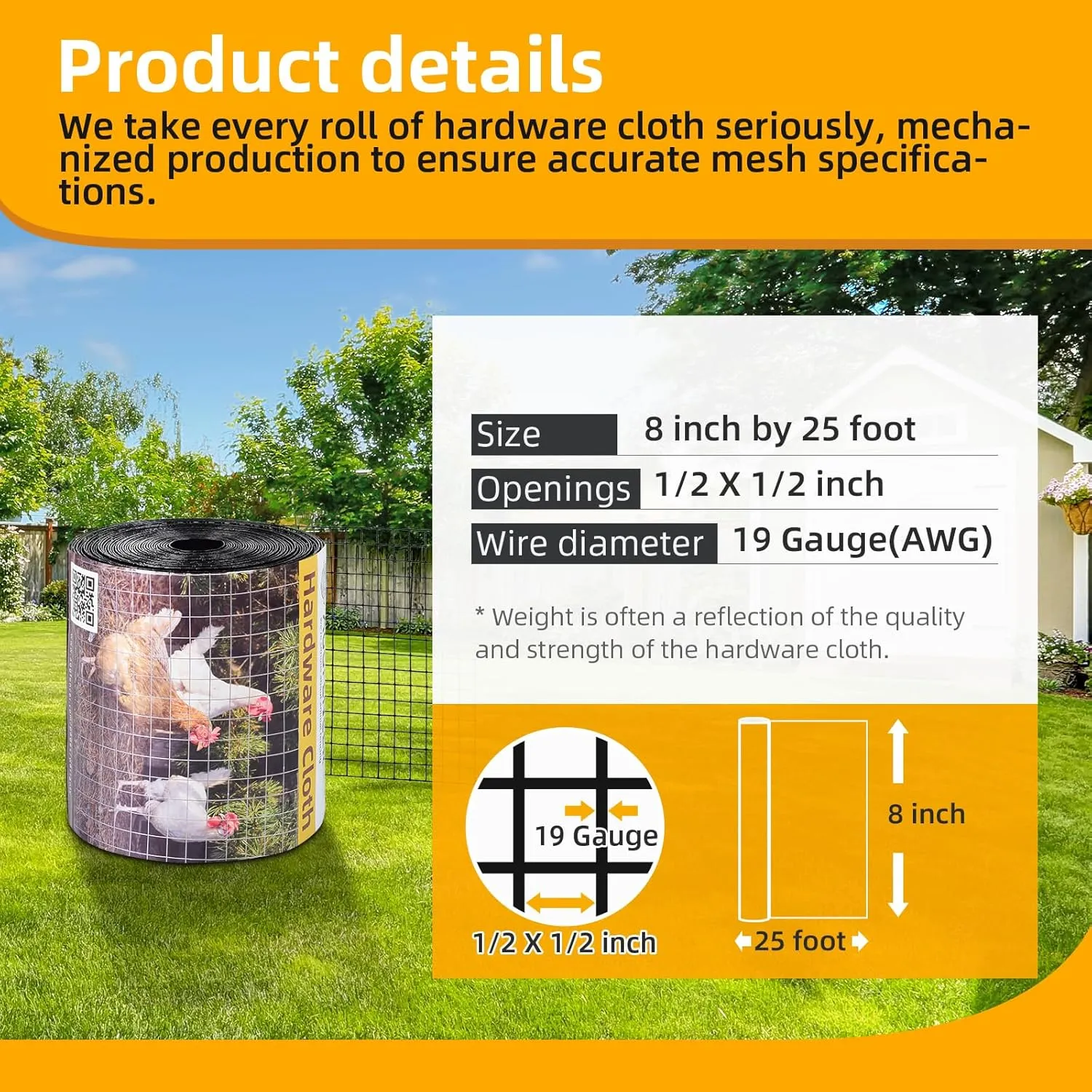 8in x 25ft Black Hardware Cloth 1/2 inch 19Ga PVC Coated Wire Mesh Vinyl Coated Fence, Welded Metal Chicken Wire Fencing Roll, Garden Plant Fencing, for Chicken Coop and Home Improvement