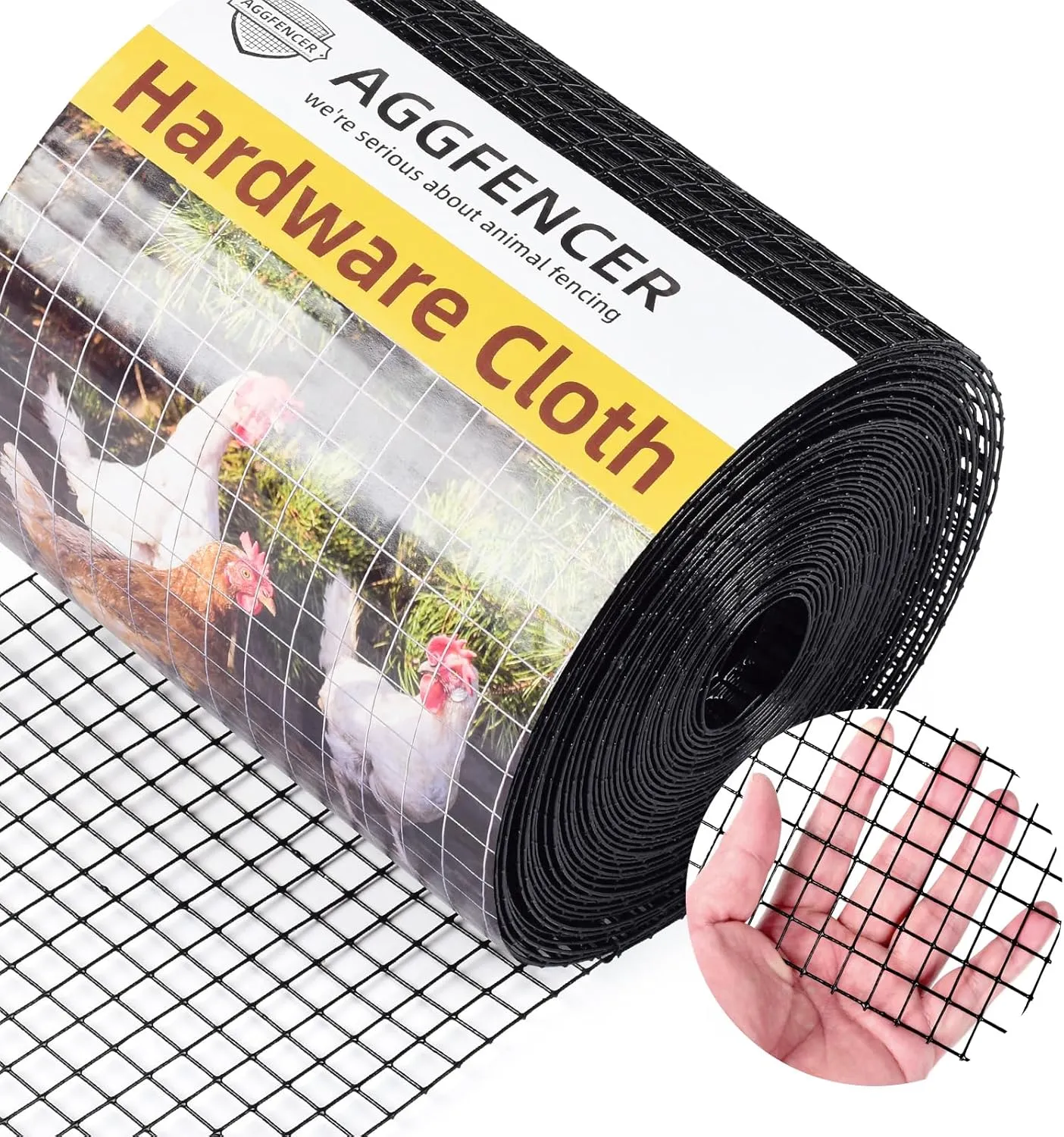 8in x 25ft Black Hardware Cloth 1/2 inch 19Ga PVC Coated Wire Mesh Vinyl Coated Fence, Welded Metal Chicken Wire Fencing Roll, Garden Plant Fencing, for Chicken Coop and Home Improvement