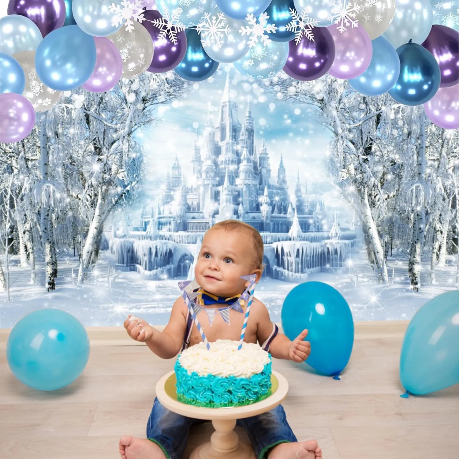 8x6ft Winter Forest Castle Backdrop Ice Castle Snow World Wonderland Photography Background for Winter Christmas Holiday Kids Newborn Baby Princess Birthday Party